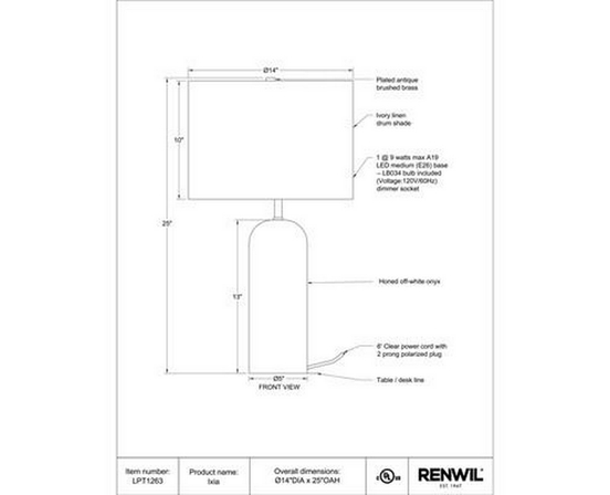Ixia Table Lamp by Renwil