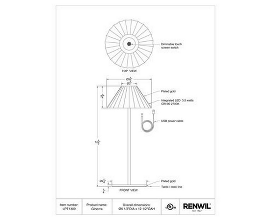 Ginevra Table Lamp by Renwil