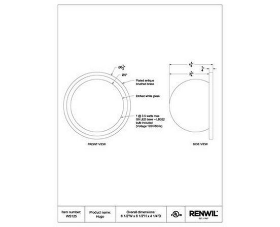 Hugo Wall Sconce by Renwil