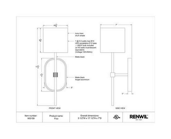 Fico Wall Sconce by Renwil