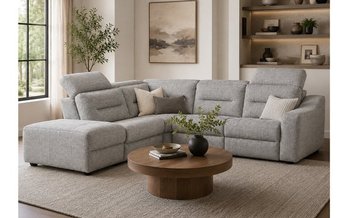Nora 5-PC Power Reclining Fabric Sectional with Adjustable Headrest by Elran