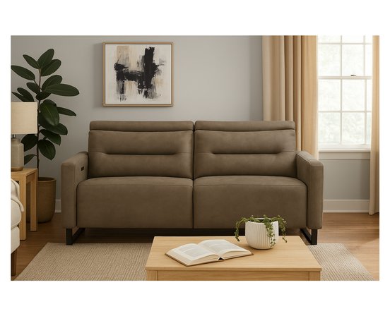 Cleo Leather Power Reclining Condo Sofa with Power Headrest by Elran
