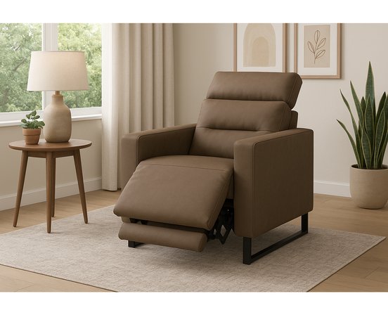 Cleo Leather Power Recliner with Power Headrest by Elran