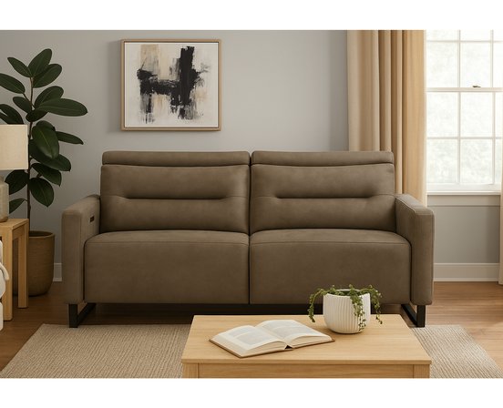 Cleo Leather Power Reclining Loveseat with Power Headrest by Elran