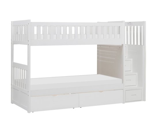 Twin/Twin Bunk Bed with Storage White - B2053SBW-1