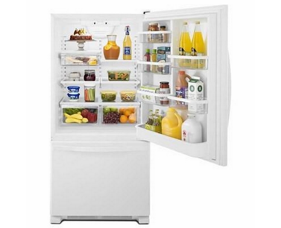 Whirlpool 33-Inch, 22 Cu. Ft. Bottom Freezer Refrigerator With Icemaker - WRB322DMBW