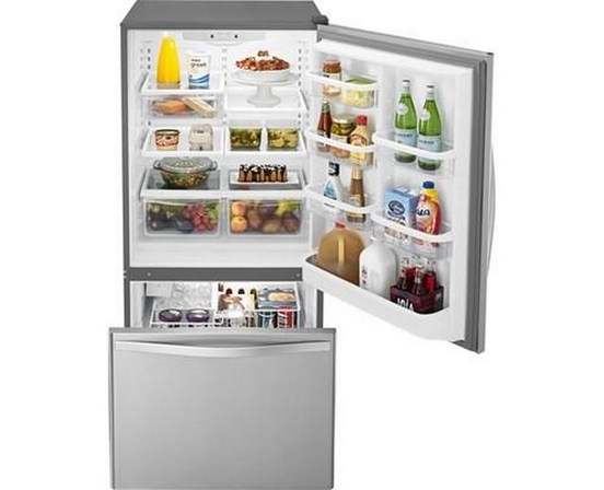 Whirlpool 33-Inch, 22 Cu. Ft. Bottom Freezer Refrigerator With Icemaker - WRB322DMBM