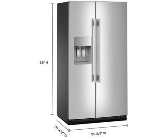 KitchenAid 36-Inch, 21 Cu. Ft. Counter-Depth, Side-By-Side Refrigerator With Ice And Water Dispenser - KRSC536RPS