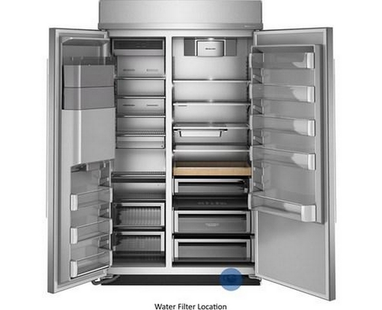 KitchenAid 48-Inch, 29.4 Cu. Ft. Built-In Side-By-Side Refrigerator With External Water And Ice Dispensing System - KBSD748SPS