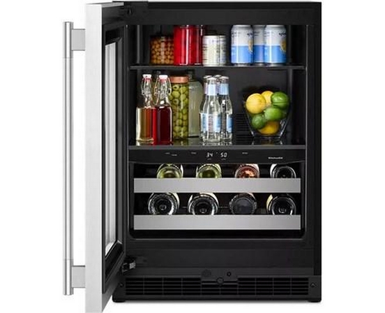 KitchenAid 4.8 Cu. Ft. Undercounter Beverage Center With Glass Door And Wood-Front Racks - KUBL524SSB