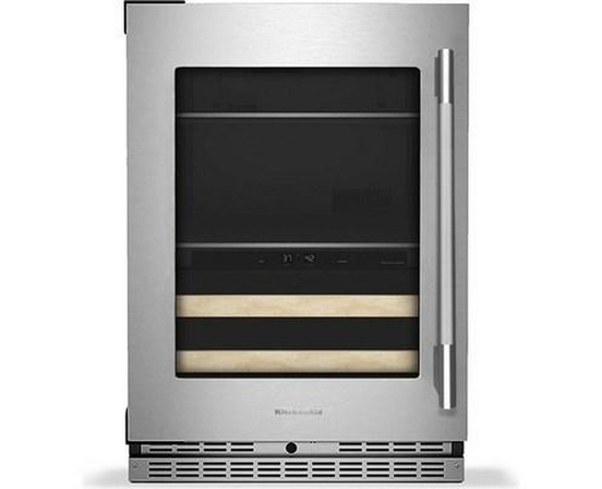 KitchenAid 4.8 Cu. Ft. Undercounter Beverage Center With Glass Door And Wood-Front Racks - KUBL524SPS