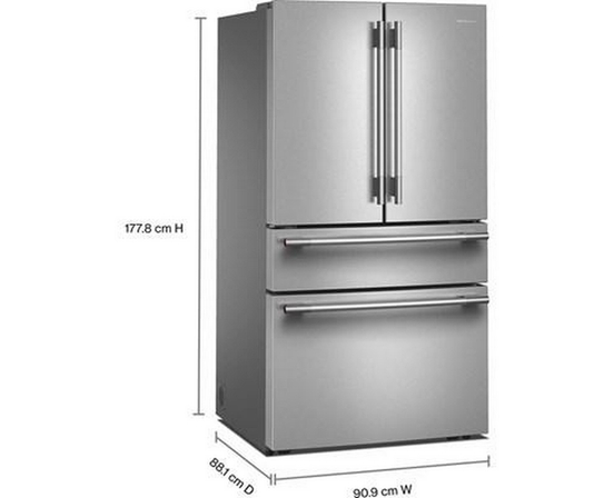 KitchenAid 36-Inch, 30 Cu. Ft. French 3-Door Refrigerator With Interior Water Dispenser And Ice Maker - KRMF336SPS