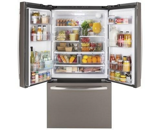 GE 36-Inch, 27 Cu.Ft. Freestanding French 3-Door Refrigerator With Internal Water Dispenser - GNE27JMMES