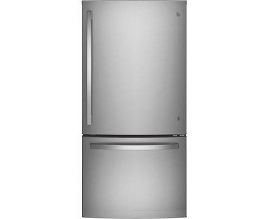GE 33-Inch, 24.8 Cu.Ft. Freestanding Bottom Freezer Refrigerator With Interior Ice Maker - GDE25EYKFS