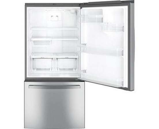 GE 33-Inch, 24.8 Cu.Ft. Freestanding Bottom Freezer Refrigerator With Interior Ice Maker - GDE25EYKFS