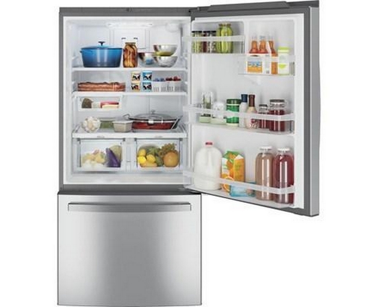 GE 33-Inch, 24.8 Cu.Ft. Freestanding Bottom Freezer Refrigerator With Interior Ice Maker - GDE25EYKFS